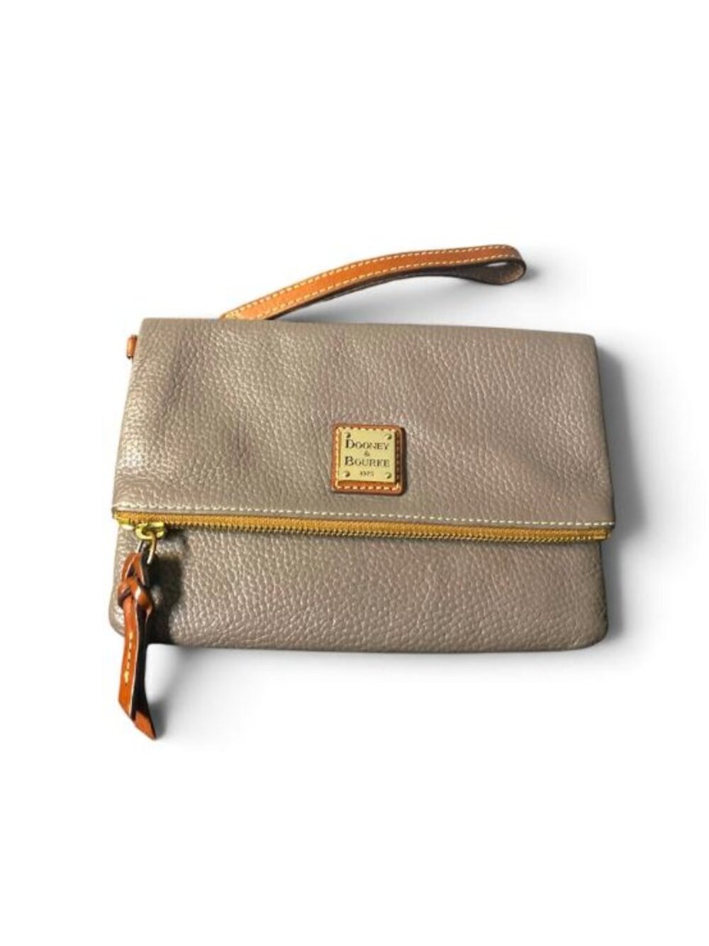 Dooney & Bourke X3008 Foldover Zip Small TAN Pebble Leather Crossbody Women's